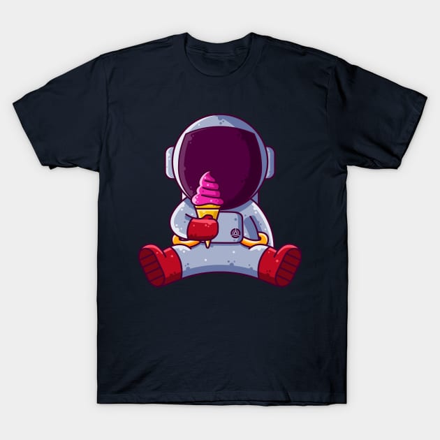 Cute Astronaut Eating Ice Cream Cartoon T-Shirt by Ardhsells